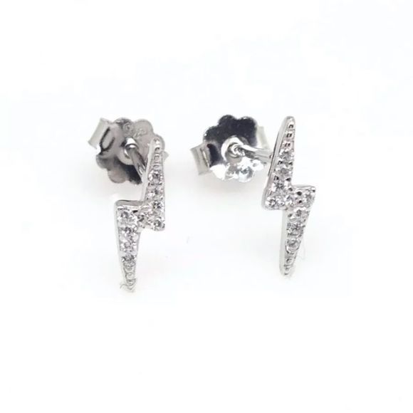 925 Sterling Silver Lightning Bolt Stud Earrings - Picture 2 of 9